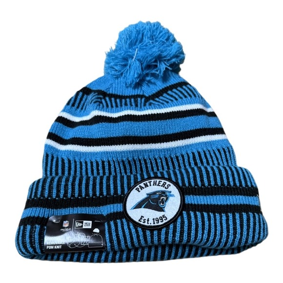 Carolina Panthers New Era Football NFL Beanie Winter Hat Removable Pompom NWT - Picture 1 of 4